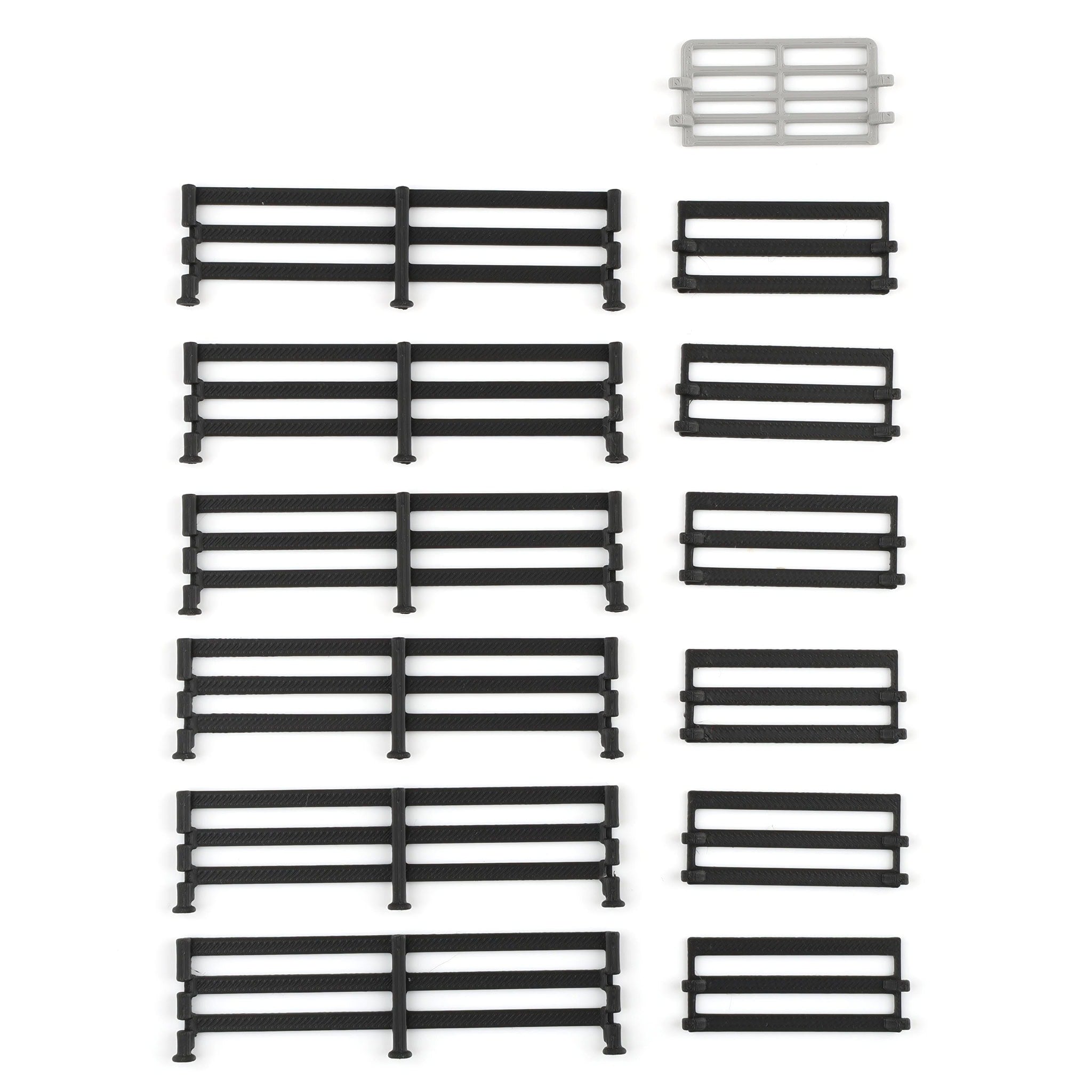 1/64 Black Painted-look Fencing 6-pack with Gate, 3D Printed